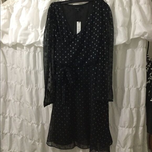 NWT WB Sz 6 Chiffon Black dress silver dots - Picture 3 of 7
